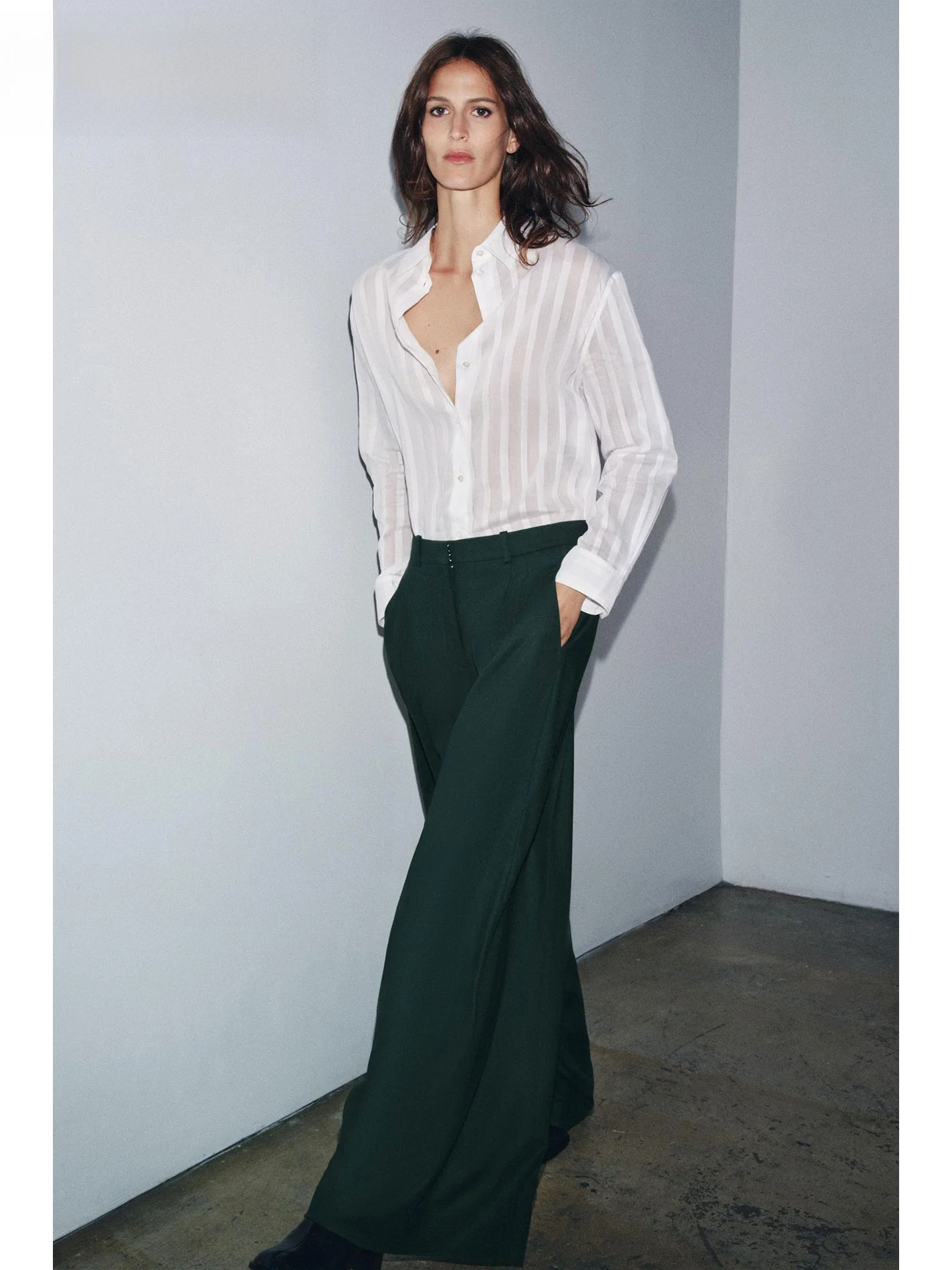 ZAPRHA Sli Casual Listrado Longo Sve Feminino irt Outono 2025 Nova Faion Loose Fit Corte Reto Outro Mistura de Materiais