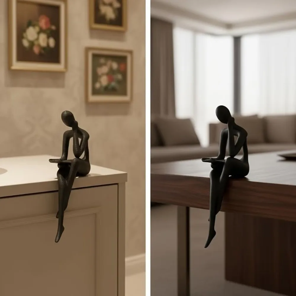 Minimalist Abstract Thinker Sitting Figurine Long Leg Plastic Edge Sitter Character Sculpture 3D Printing Aesthetic