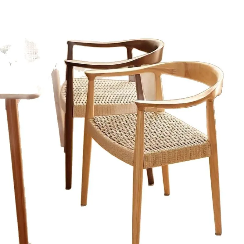 

Nordic simple medieval casual solid wood dining chair, Kennedy home cafe back chair, cushion rope weaving