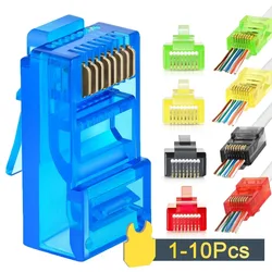 RJ45 Cat5 Pass Through Connectors Colorful Crimp Modular Plug for Solid Stranded UTP Network Cable Gold Plated 8P8C Network Plug