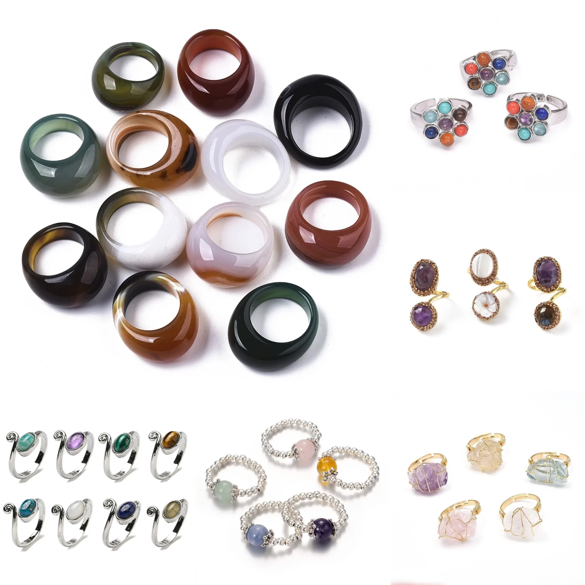 5~50pcs Dyed Natural Stone Crystal Rings Gemstone Finger Ring Fashion Ring for Women Jewelry Party Wedding Rings Accessories