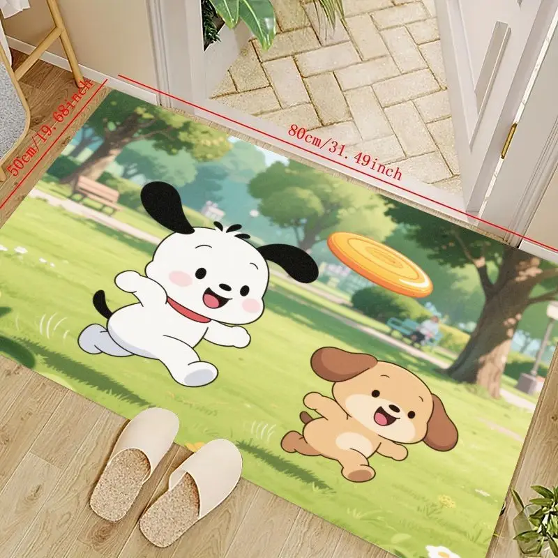 

1 шт. милый мультяшный щенков, играющий в коврик Frisbee, очаровательный коврик в стиле аниме с тематикой домашних животных, нескользящий приветственный коврик для Entrywa