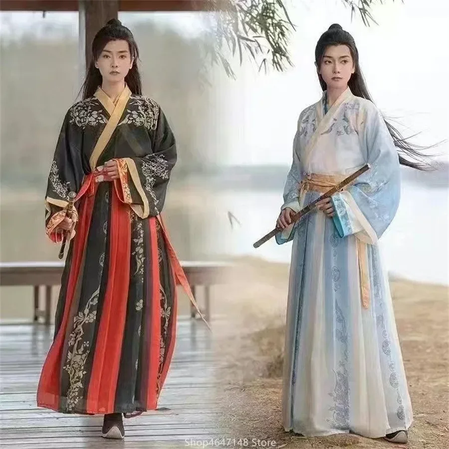 Мужской костюм Hanfu с вышивкой в старинном китайском стиле, черно-красное платье Hanfu для карнавала и Хэллоуина, женское платье Hanfu