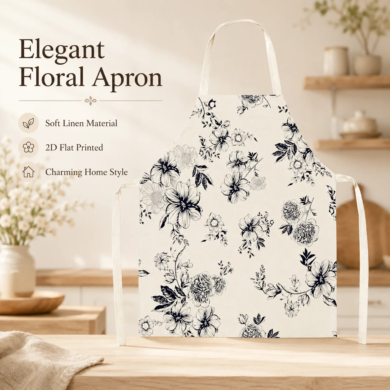 

Retro Vintage Floral Print Linen Apron Women Sleeveless Kitchen Cooking Baking Bib Home Cleaning Cafe Waitress Smock Pinafore