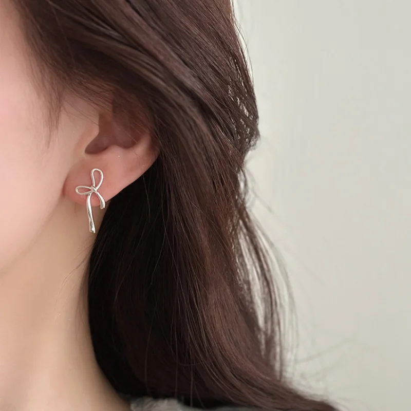 

VENTFILLE 925 Sterling Silver Bow Knot Studs Earring for Women Hollowing Out Tassels Korean Fashion Jewelry Gift Dropshipping