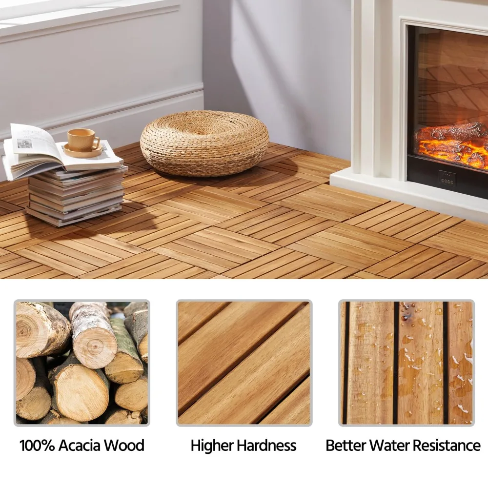 54PCS Acacia Wood Interlocking Flooring Tiles Waterproof Flooring for Outdoor & Indoor Patio,Balcony,Garden,Poolside