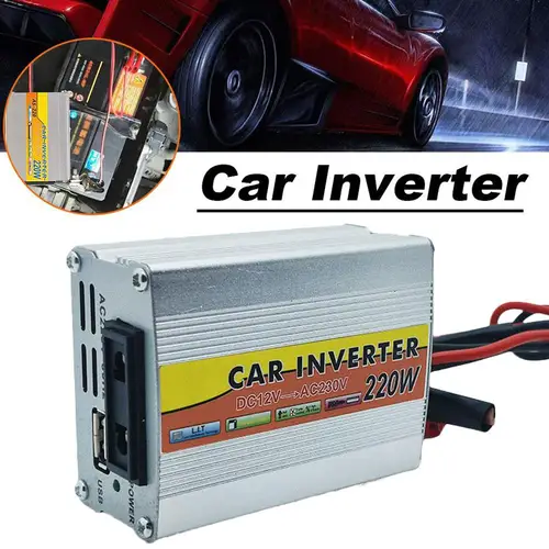 Imagen 2 del producto Inversor de corriente sinusoidal pura de CA, convertidor de potencia de 12v a 220v y 220w, 50Hz, accesorios solares para coche con salida y enchufe USB LED