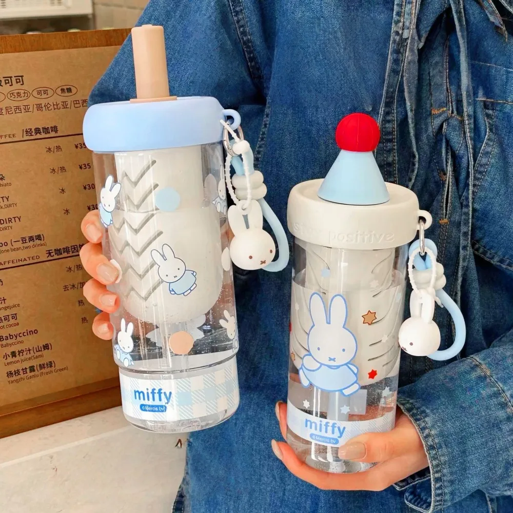 ミッフィー-ストローカップ-漫画風-高級プラスチック製ウォーターカップ-夏用-大容量-可愛い-耐熱-ジュース-コーヒー-ミルク用