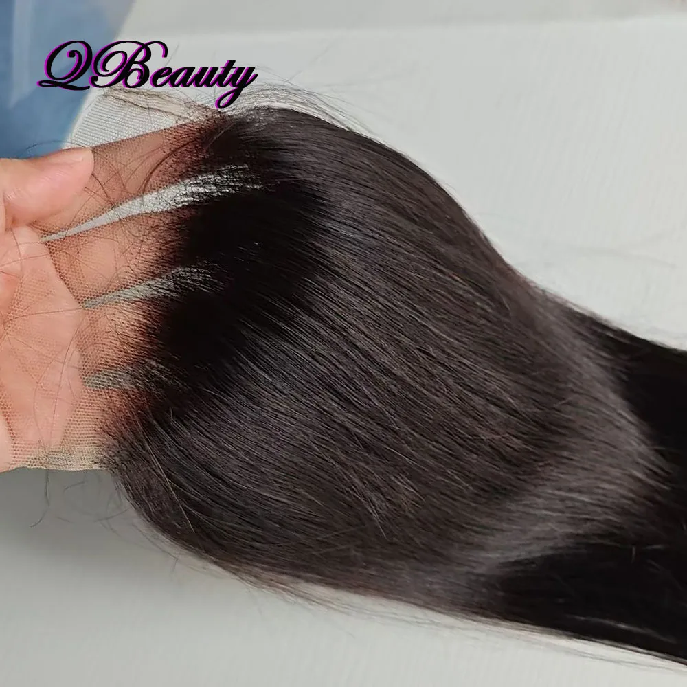 Black Human Hair 4x4 Lace Closure Pre-plucked Transparent Lace Free Part 22 inch Straight Soft Indian Hair QBeauty