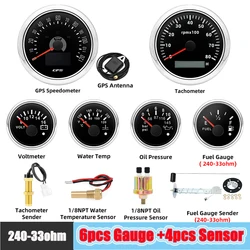 Auto 6 Gauges Set Pointer 8000rpm Tachometer 85mm Speedometer Water Temp/Fuel Level//Oil Press Meters Voltmeter for Car Boat RV