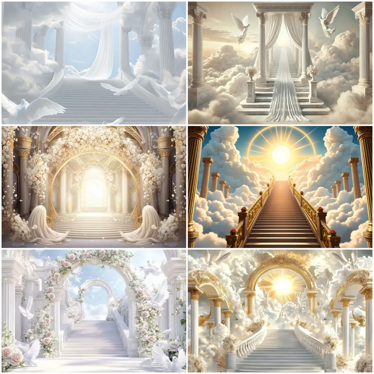 

Heavenly Ladder Gate Photography Background Angel Wings Heavenly Road Decorations Backdrop Wedding Party Prayer Banner Studio