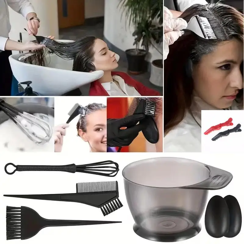 

【L】9Pcs/Set Hairdressing Brushes Bowl Comb Clips Salon Hair Color Dye Tint Tool Set Hair Coloring Bleaching Dye DIY Tools