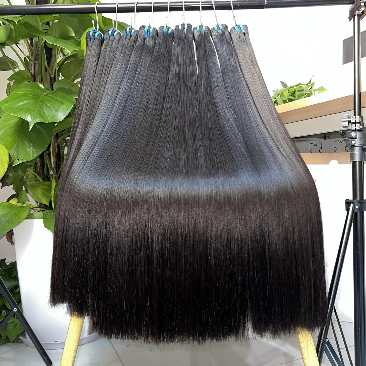 SWANEE 15A brasileño doble hueso dibujado 100% extensiones de cabello humano liso virgen para mujeres negras Cosplay extensiones de cabello Remy crudo