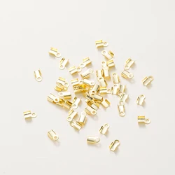 50Pcs 14K/18K Gold Color Plated Brass End Caps String Ribbon Leather Clip Tip Fold Crimp Bead Connectors for DIY Jewelry Making