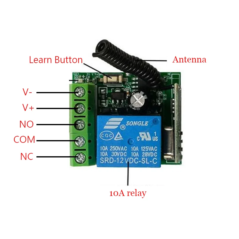 Interruptor de Control remoto inalámbrico 433 Mhz DC 12V 1CH relé RF 433 Mhz módulo receptor para transmisor remoto de código de aprendizaje