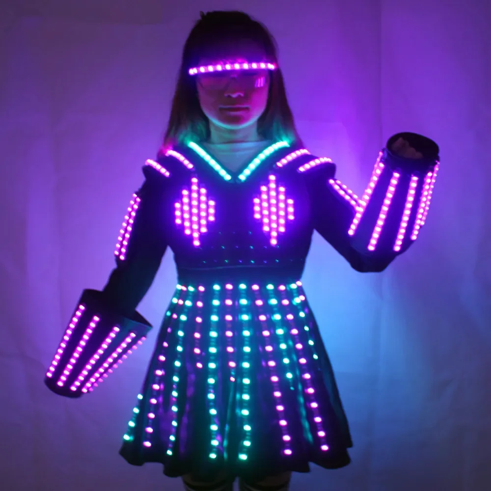 RGB Robot LED Growing Robot Suit Costume Men Luminous Glasses Clothing Dance Wear Night Clubs Party KTV Supplies  Gogo Costume