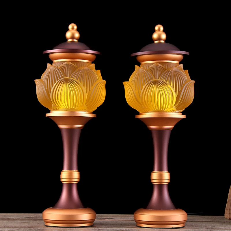 زوج 2 قطعة البوذية عالية الجودة معبد المنزل ضريح العبادة جلب الثروة المال حسن الحظ بوذا إله الثروة مصابيح LED #1