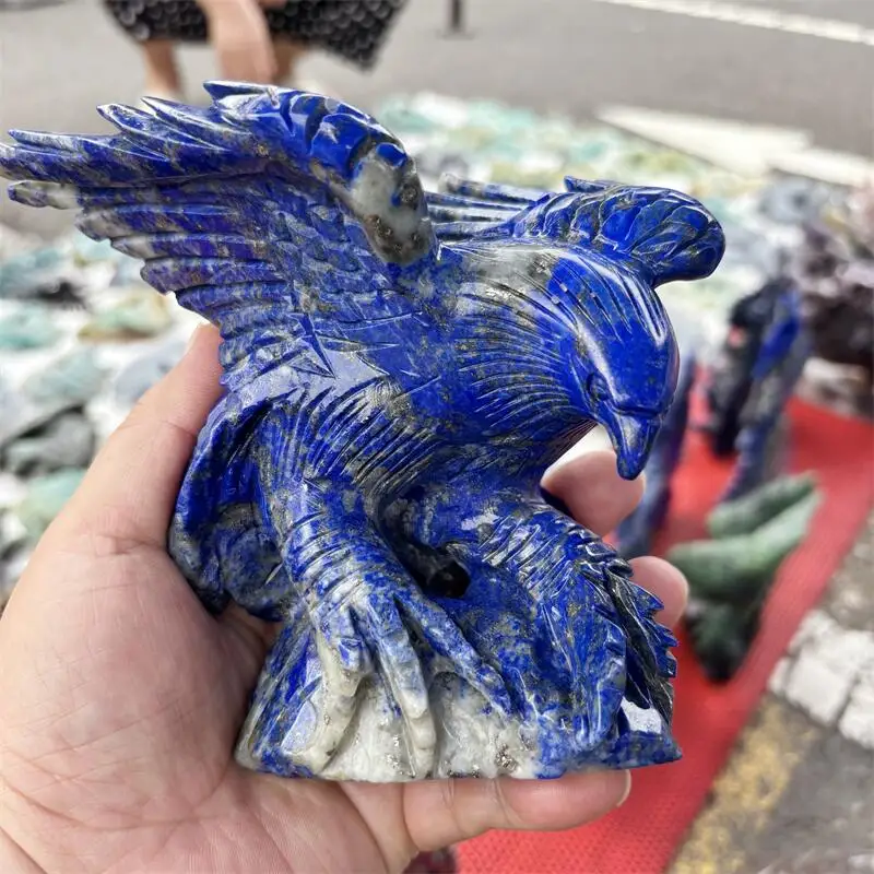 1PCS Natural Lapis Lazuli Eagle Carving Reiki Faith Handicraft Healing Ornament Home Decorative Gift for Faith Healing Energy