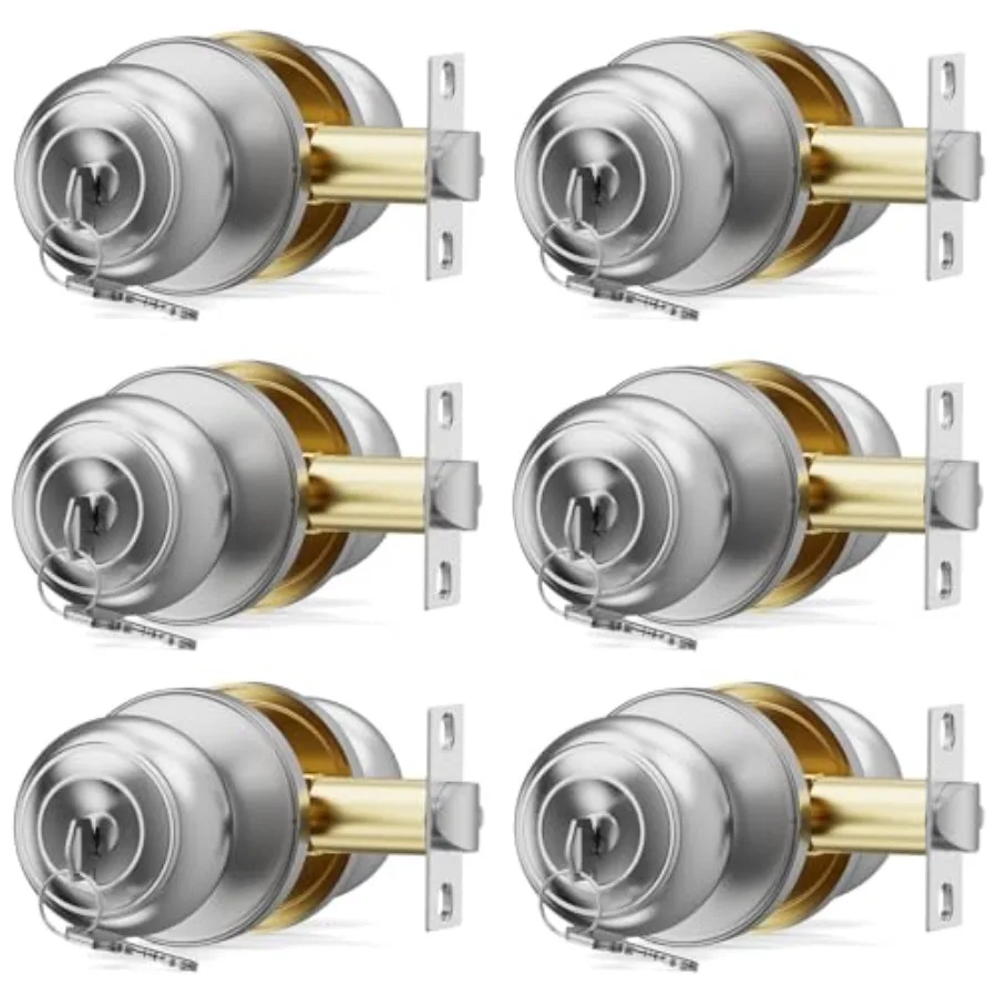 

Door Knob with Lock, Keyed Same Entry Door Knobs, Interior and Exterior Round Ball Door Lock for Front Bedroom or Bathroom, Doo