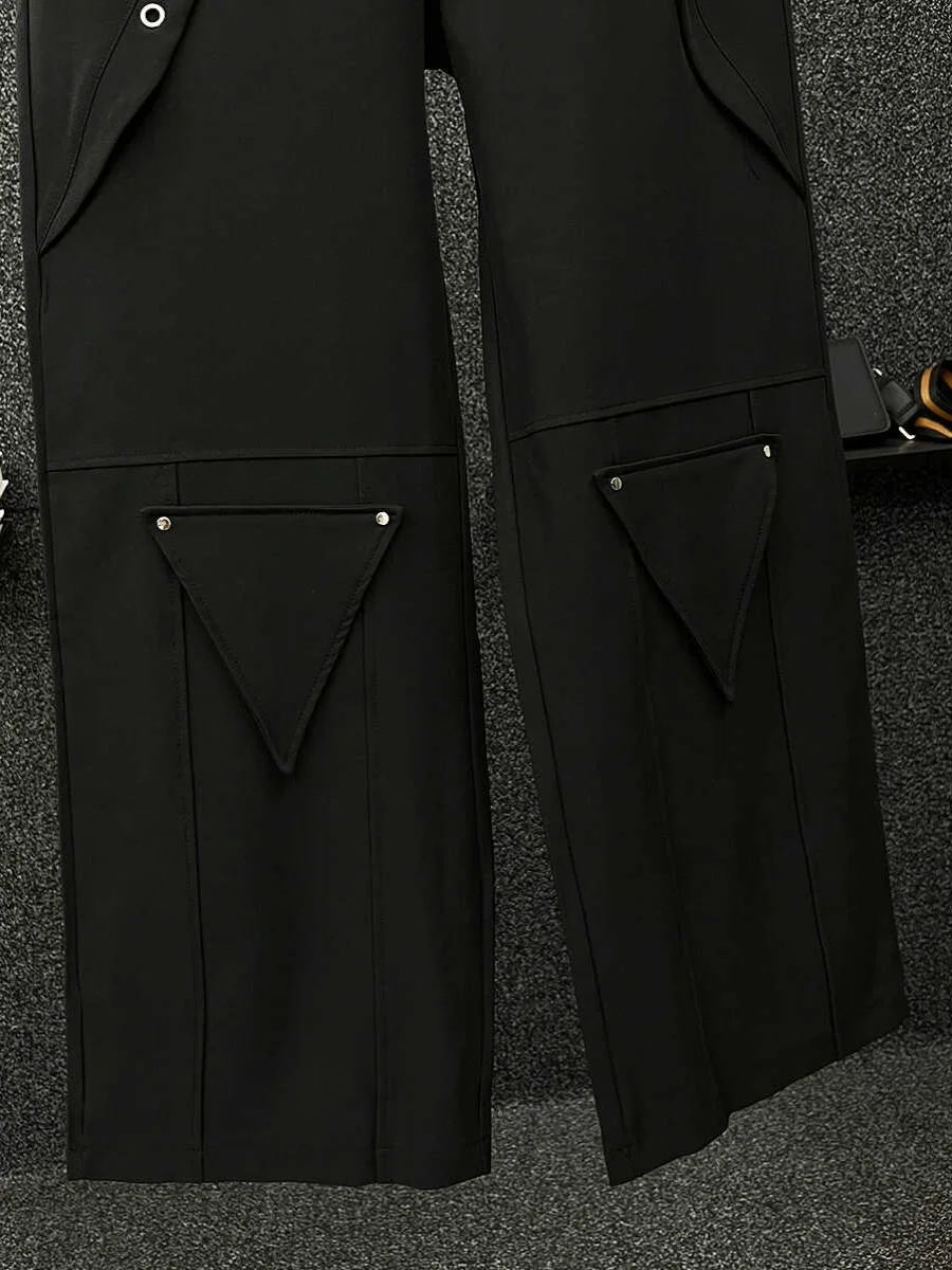 2024 Spring Autumn Metal Decoration Design Black Blazer Pants Men's Loose Casual Pants High-End Handsome Straight-Leg Trousers