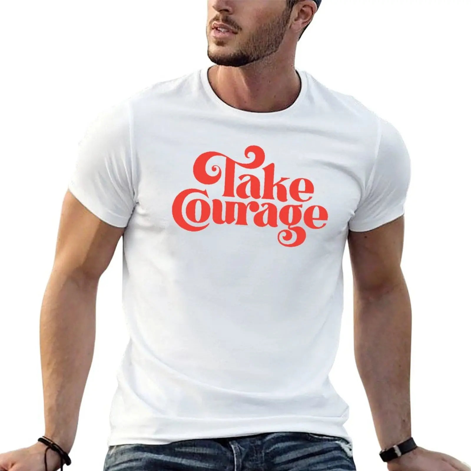 T-shirt Take Courage pour homme, t-shirts en coton épais, t-shirts de créateur pour homme, pack de t-shirts blancs