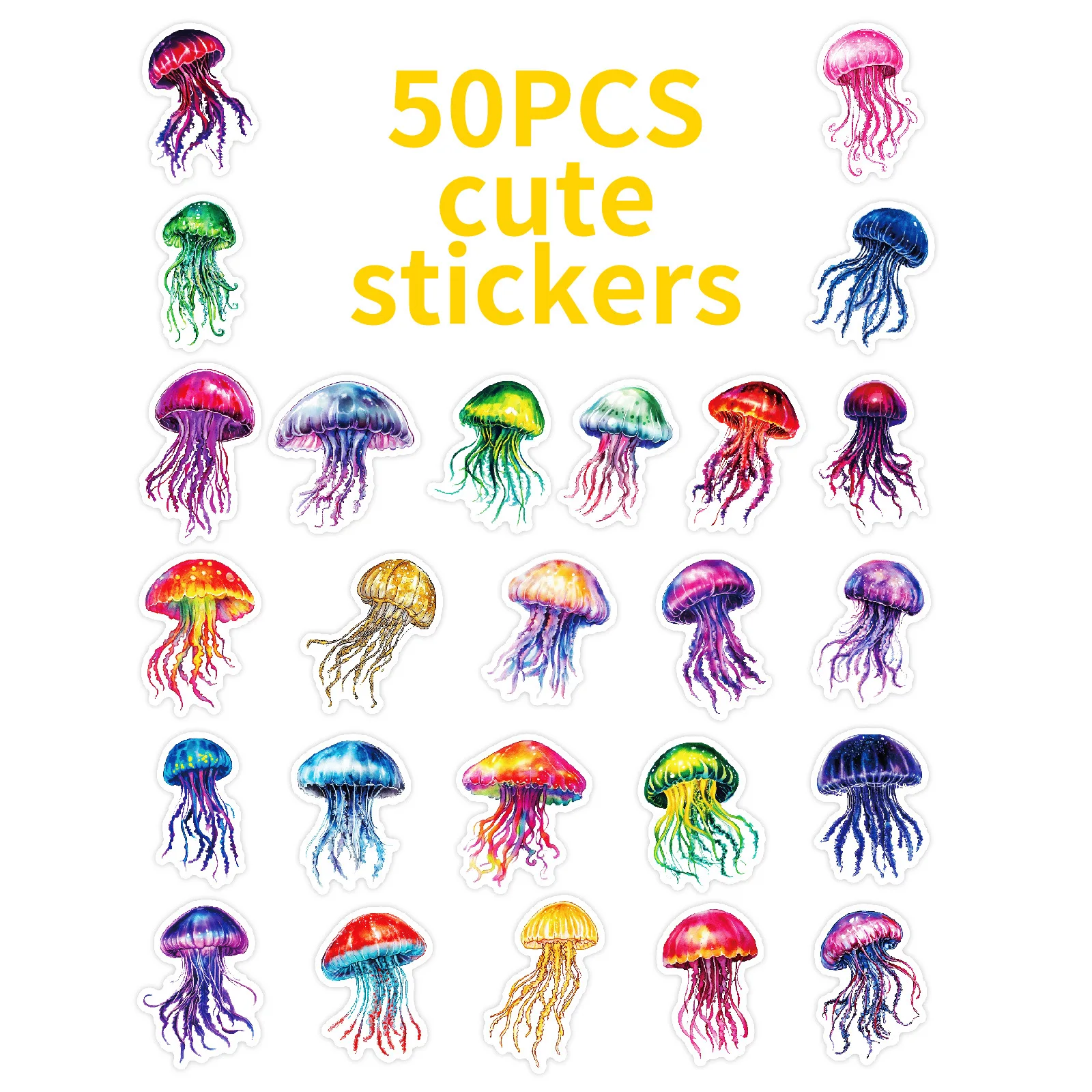 10/50 Uds. De pegatinas de grafiti de medusas coloridas y bonitas, calcomanía de dibujos animados de animales marinos Kawaii, cuaderno, teléfono, taza, guitarra, monopatín, juguetes para niños