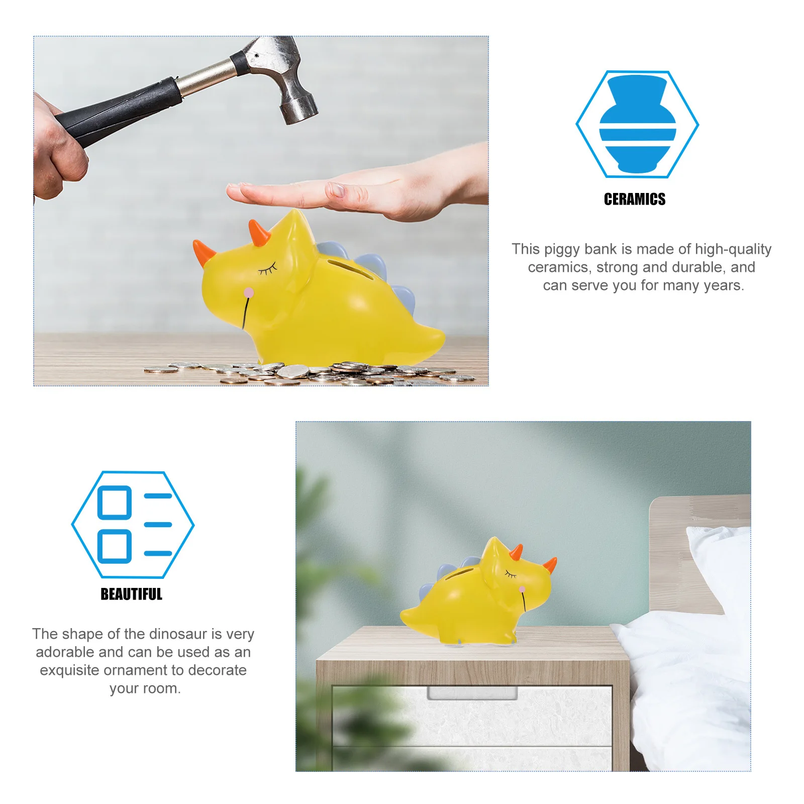 

1Pcs Ceramic Dinosaur Coin Bank Large Capacity Cartoon Saving Pot Desktop Decoration Bedroom Ornament Saving Pot