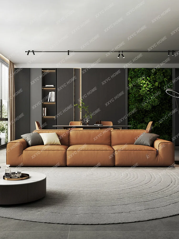 Minimalist Black Silicone Leather Sofa Small Apartment Square Straight Row High-Grade Genuine Leather