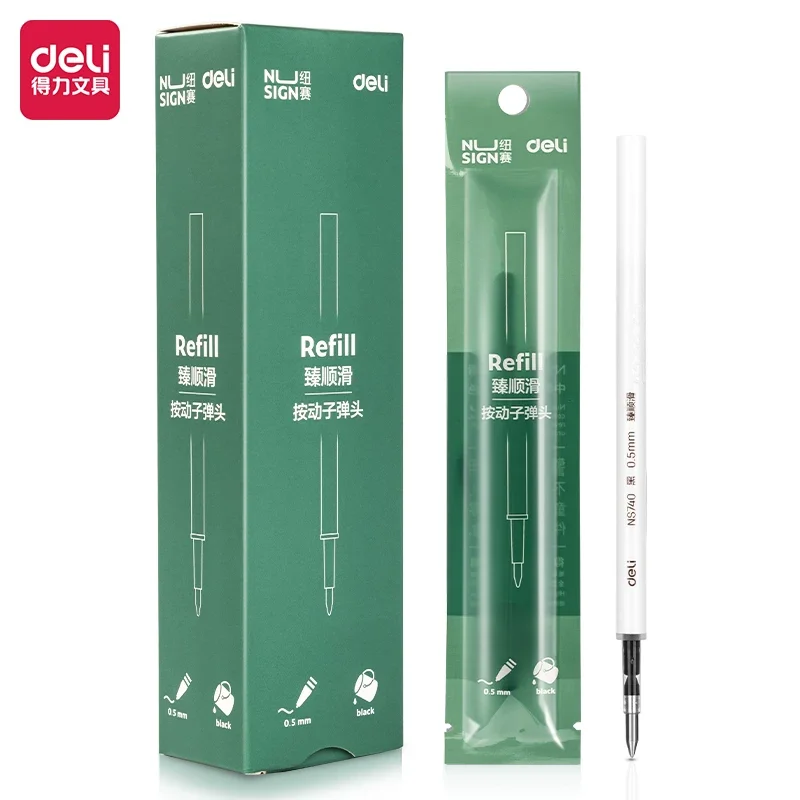 20PCS Box Deli Nusign NS740 Click Gel Pen Refills Compatible with Push-action Nusign Gel Pen Black Ink 110mm Pen Refill
