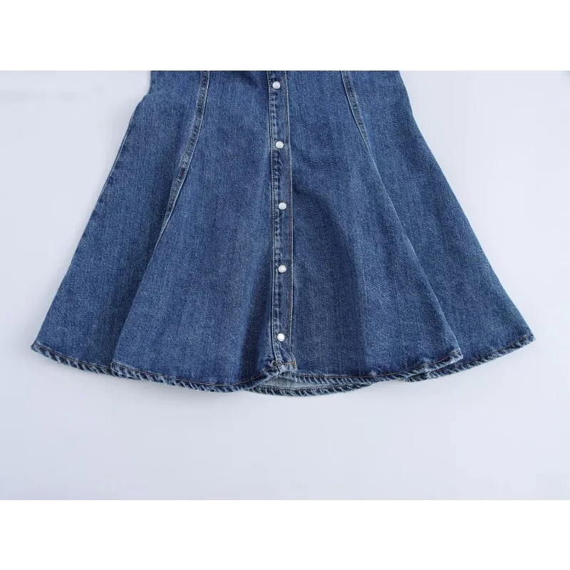  2025 Spring Denim Shirt Dress Slimming Design Long Sleeve Collar Casual Party Outfit Versatile Stretch Cotton Fabric
