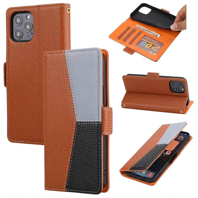 Leather Color block Phone Cases For iPhone 15 Pro Max 14 13 12 11 Pro Max 15 Plus 13 Pro Wallet Card Slots Flip Cover