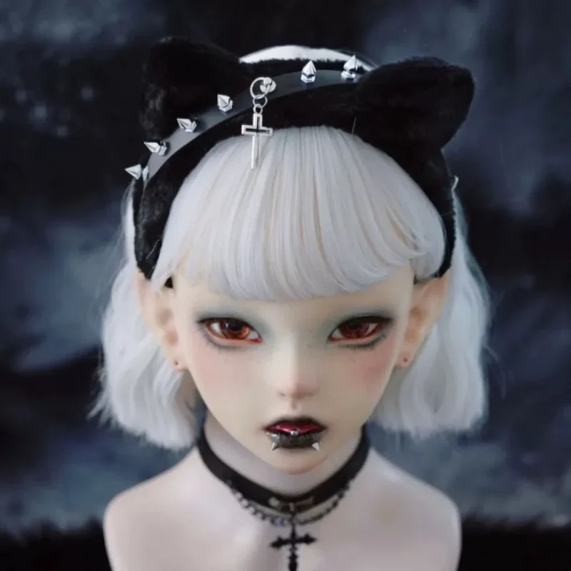 Japanese Retro Goth Subculture Headband Lolita-cat Ear Design Headwear Y2k Cosplay Stitched-black Punk Original Hair Accessories
