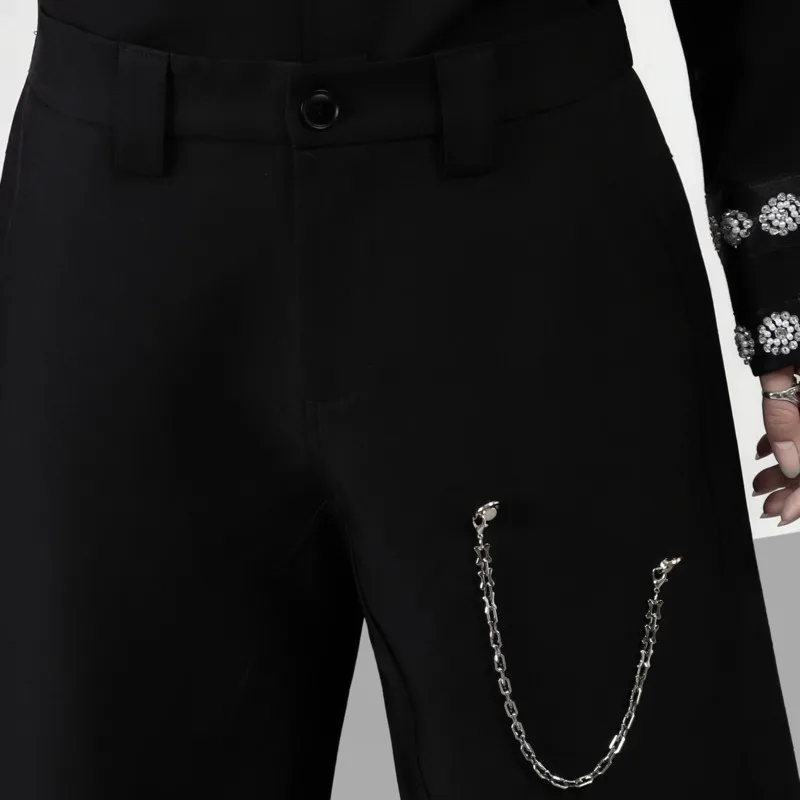 WVGA Spring Autumn New Men Wide-Leg Trousers High-End Heavy-Duty Metal Chain Design Niche Chic Casual Straight Pants Ins W26538 view 6