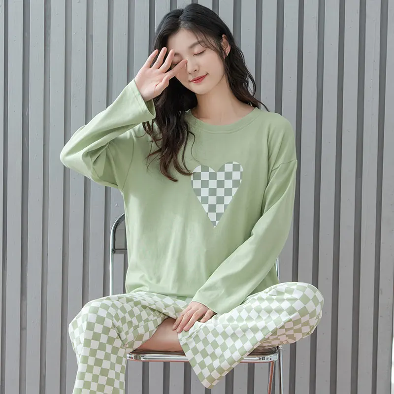 Plaid Pajama Sets Women Spring Fashion Aesthetic Japanese Style Ladies Comfortable Classic Versatile Lounge Prevalent O-neck