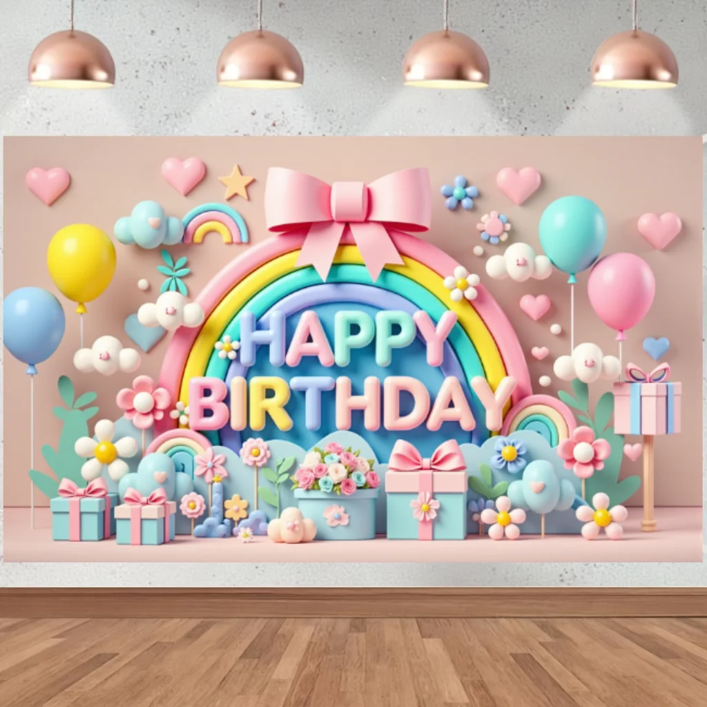 Alles Gute zum Geburtstag Hintergrund Banner Luftballons Bunte Regenbogen Wolke Baby Kindergeburtstag Party Dekoration Hintergrund Wand Promi