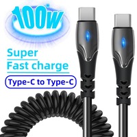 Type C To Type C Spring Telescopic Data Cable Fast Charging Data Cable Wire 1M 1.8M for IPhone Samsung Xiaomi Huawei Car Charger