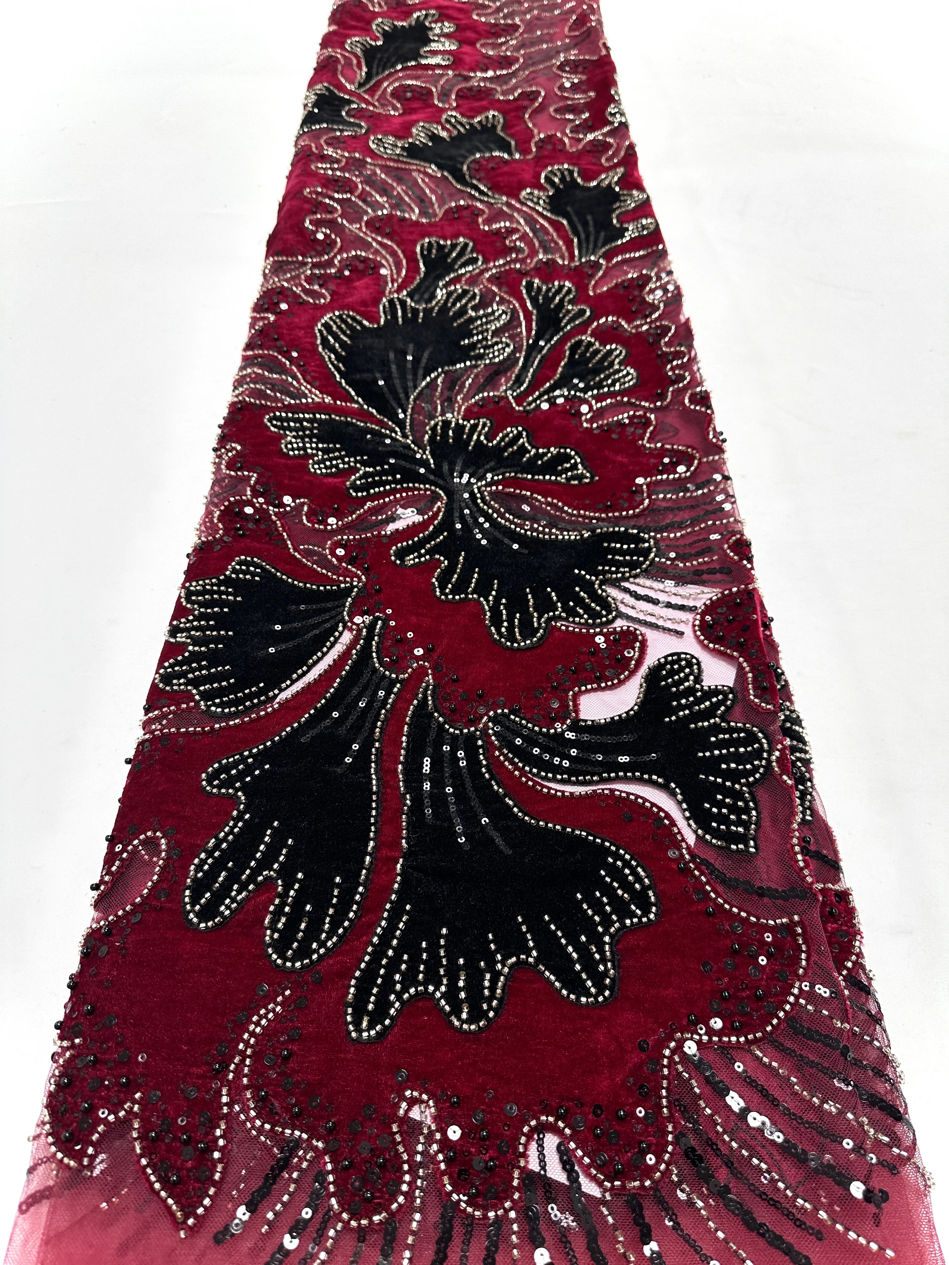 

Elegant French Velvet Beaded Mesh Tube Lace with Sequins High Quality Lace Fabric for African Wedding Dress Nigeria
