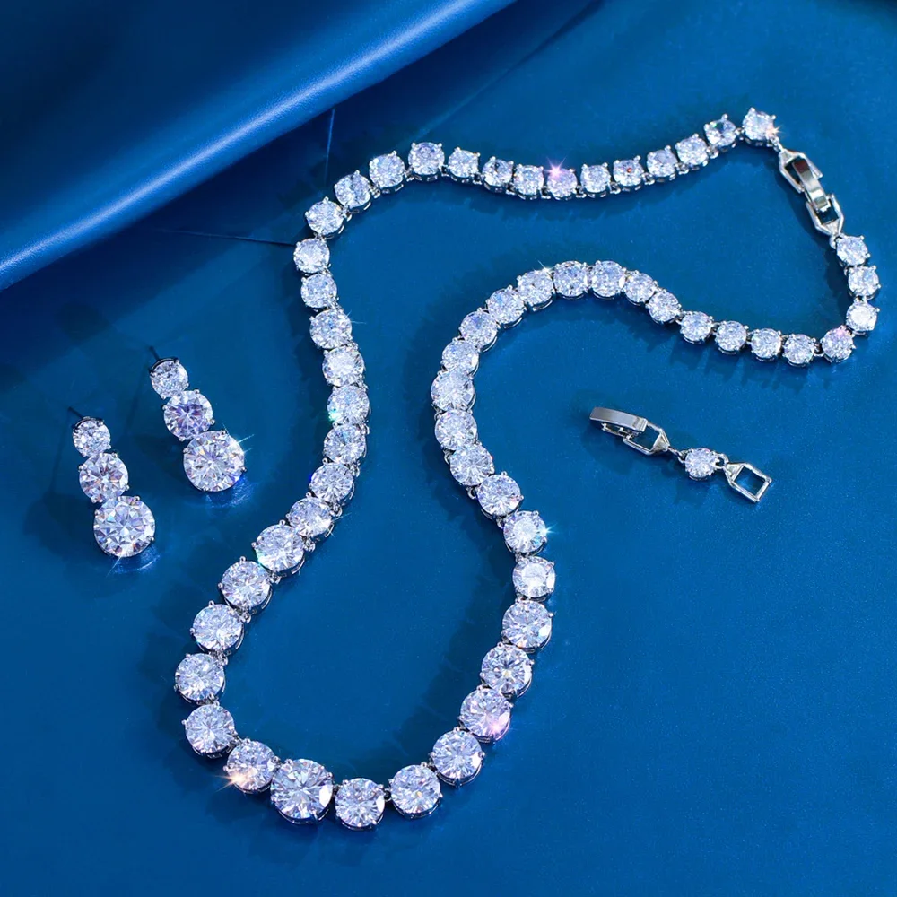 CWWZircons Luxuriöses Glänzendes Lila Rundes CZ Tennis Choker Halsketten- und Ohrring-Set für Damen Hochzeit Braut Party Schmuck Großhandel T1036 – Detail 9