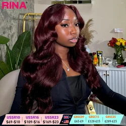 99J Dark Burgundy 180 Density Body Wave 13x4 Lace Front Wig 13x6 Human Hair Lace Frontal Wig Transparent Lace Colored Brazilian