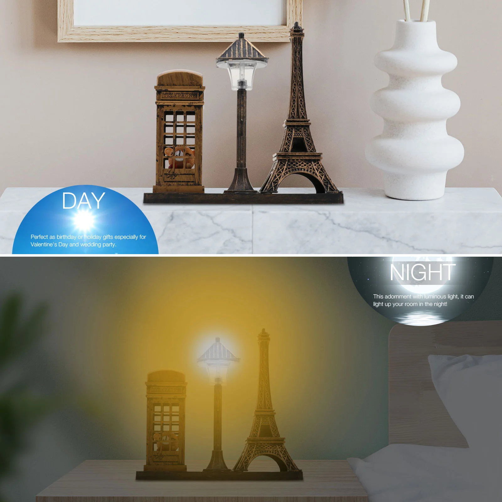 Night Light House Decorations for Home Decorative Lamp Statue Ornament Desktop Plastic Street Child