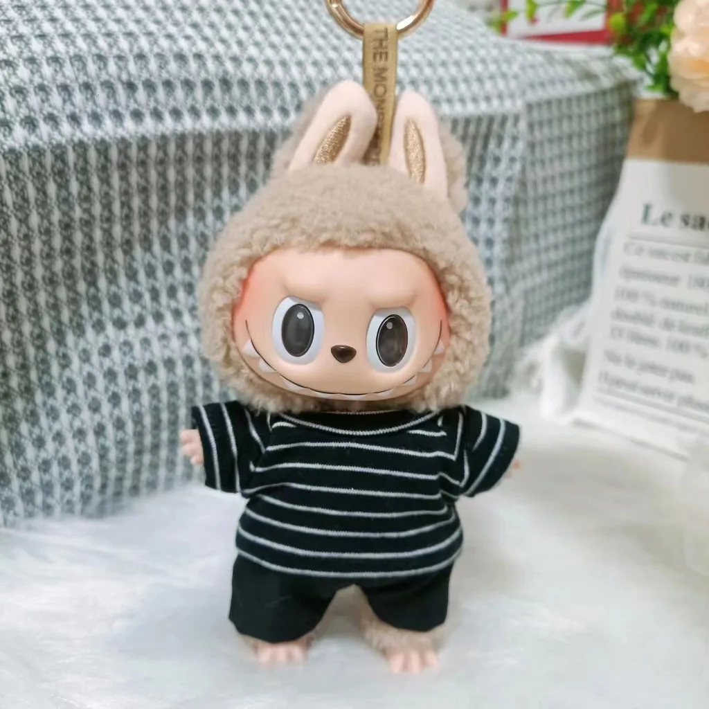 For 17Cm labubu baby clothes casual style suit striped T-shirt top shorts Dolls Accessories Cute Decoration