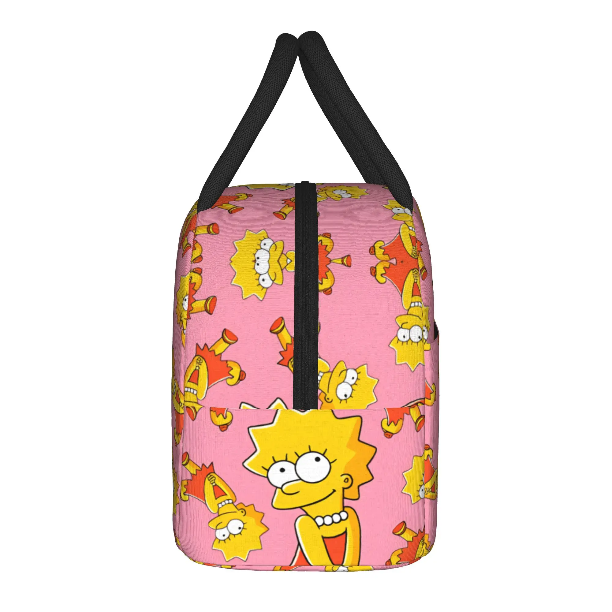 Funny Lisa S-Simpson Pattern Lunch Bag School Lunch Box For Child Kawaii Custom Tote Food Bags Oxford Portable Zipper Cooler Bag