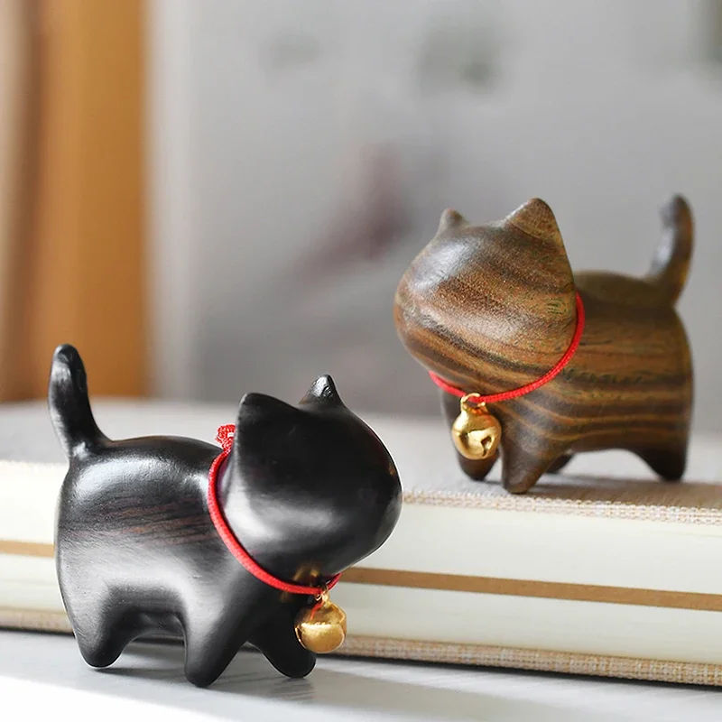 Mini Natural Wood Cat and Dog Miniatures, Hand-Carved Wooden Puppy Figures, Room Decor, Home Decoration Accessories