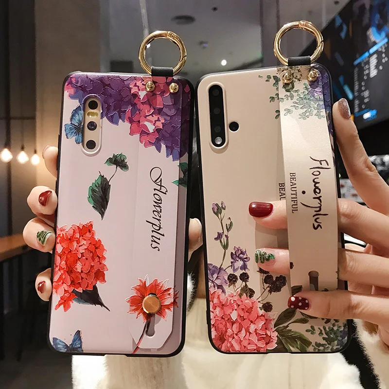 10pc P40 P20 P30 pro case 3D Art leaf Flower  wirst strap Holder cover For Huawei P30 Lite P Smart Z Mate 30 20 Nova 5 pro Funda