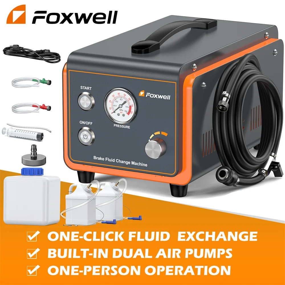 

FOXWELL RT1000 Car Brake Bleeder Kit Dual Pulse Brake Fluid Bleeder Oil Exchanger Tool with Pressure Gauge Air Pump Vacuum