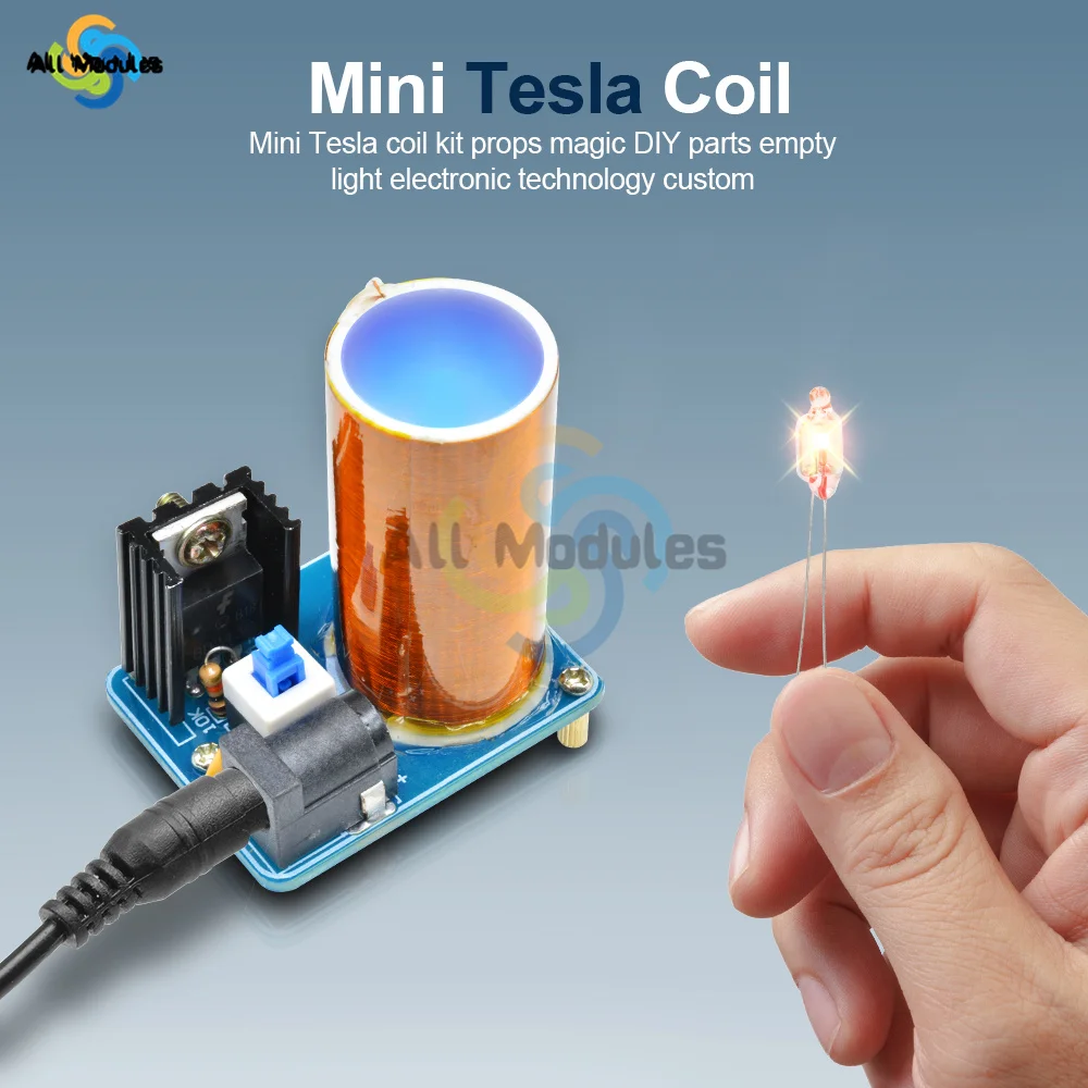 5PCS Electronics Kit Mini Tesla Coil Diy Kit Electronics BD243 Mini Tesla Coil Kit Magic Props DIY Parts Empty Lights Technology