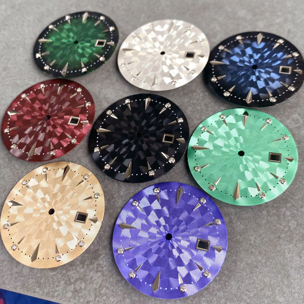 جديد رائع Mod ساعة الطلب وجوه 35 مللي متر الملونة موضة الماس بطلب ل NH35 NH36 NH38 قطع غيار الساعات الأوتوماتيكية