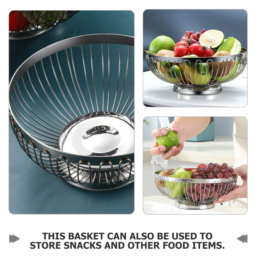 

Stainless Steel Fruit Basket Large Capacity Wire Food Baskets Vegetable Decorative Kitchen Counter Metal Storage