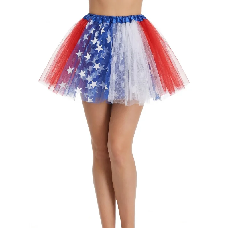 

TUTkirt with Off-Shoulder/ Neck - Red White & Blue Stars & Stripes Thickened 3-Layer Sequin Patchwork Short Skirt Suitable fo