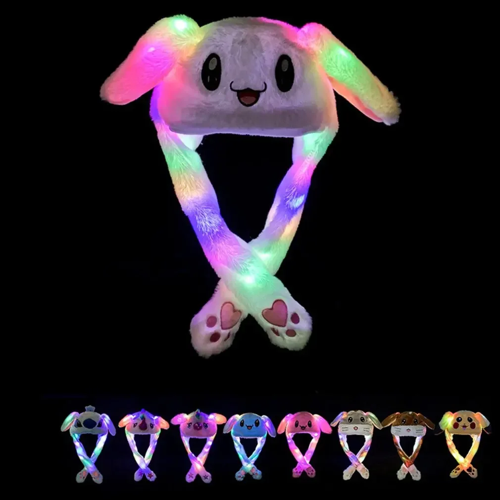 

Glowing Cute Bunny Ears Jumping Rabbit Hat Funny Glowing Ear Moving Bunny Hat Cartoon Kawaii Plush Hat Toys Gift for Adult